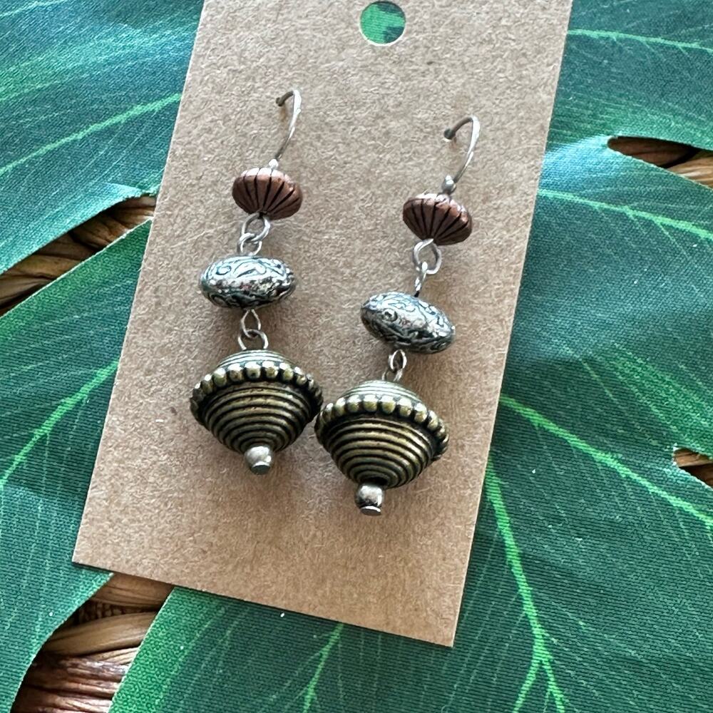 BOGO FREE MIXED METAL COPPER SILVER GOLD TONE BEADED EARRINGS